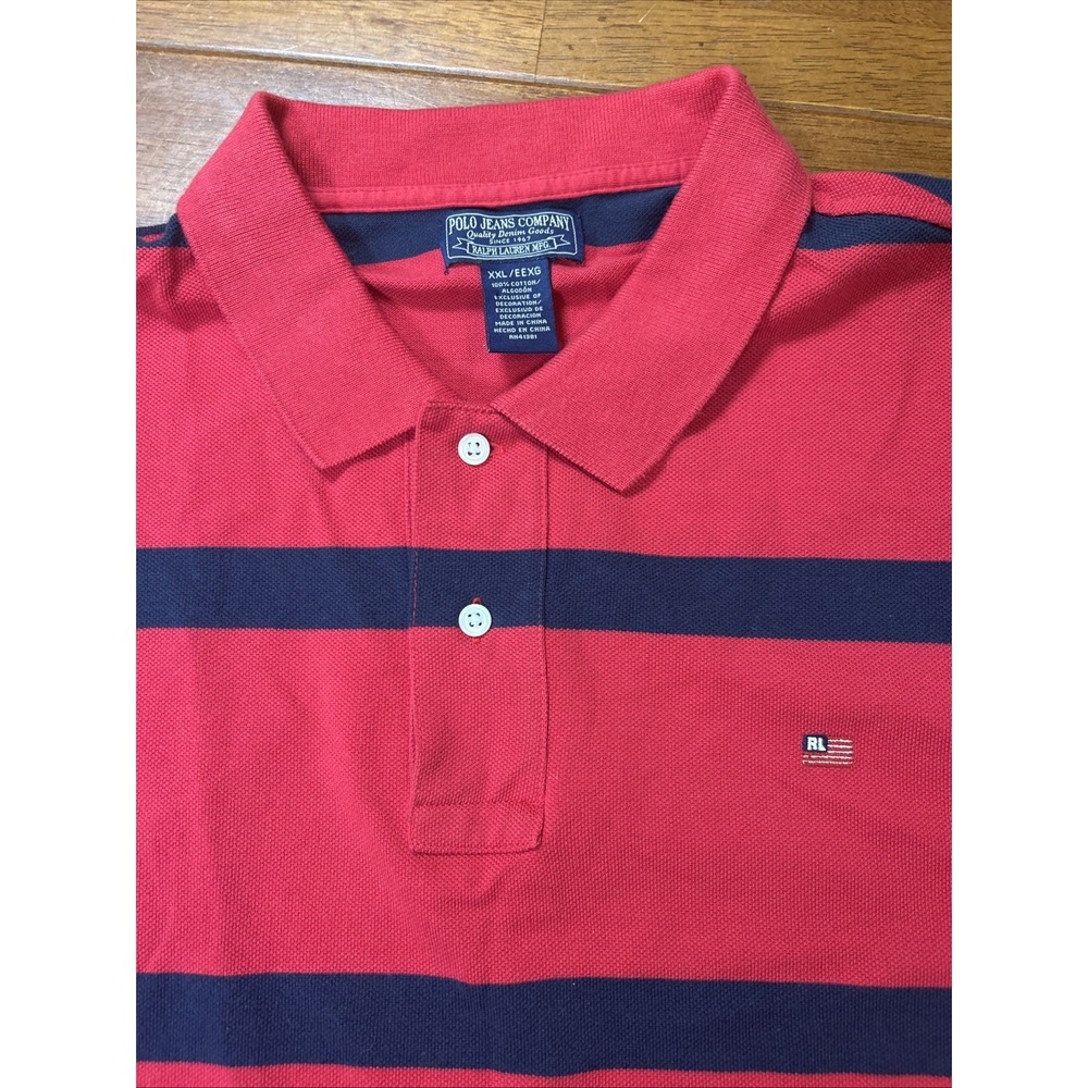 RL Polo Jeans Company Polo Shirt Mens She 2XL Red Striped Short Sleeve